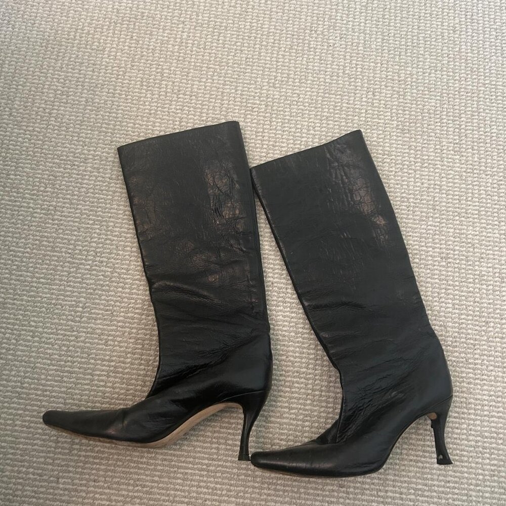 BY FAR STEVIE BLACK CREASED LEATHER BOOT